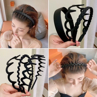 Combo 3 băng đô bờm cài tóc nam nữ màu đen - Đa dạng kiểu, giảm còn 16.000