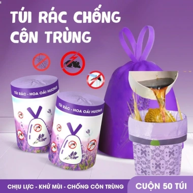 Combo 3 bịch 150 túi đựng rác lavender xua đuổi ruồi muỗi, dai, dây rút, chỉ 18.6k
