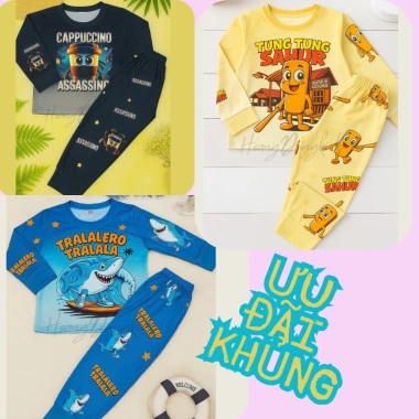 Combo 3 bộ dài tay Hottrend Tung Tung Sahur Tralalero cho bé trai, thun lanh siêu mềm co giãn, độ bền siêu cao, size 8-42kg, giảm giá tới 23% Combo 3 bộ dài tay Hottrend Tung Tung Sahur Tralalero cho bé trai, thun lanh siêu mềm co giãn, độ bền siêu cao, size 8-42kg, giảm giá tới 23%
