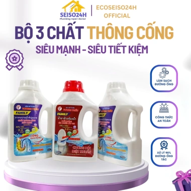 Combo 3 chai dung dịch thông tắc cống bồn cầu FAMILY 800g - Xử lý tắc nghẹt, làm sạch ống, giá chỉ 50.000đ