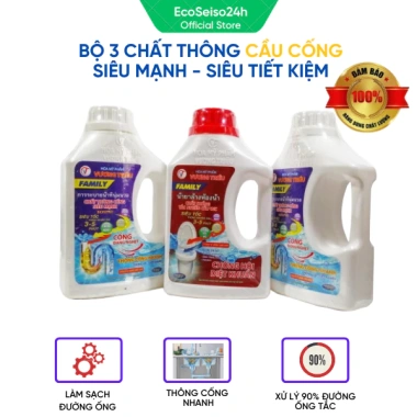Combo 3 chai dung dịch thông tắc cống bồn cầu FAMILY 800g - Xử lý tắc nghẹt, làm sạch ống, giá chỉ 50.000đ