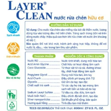 Combo 3 chai nước rửa chén bát Layer Clean 800ml hữu cơ mix mùi - Giá chỉ 120.000 VND