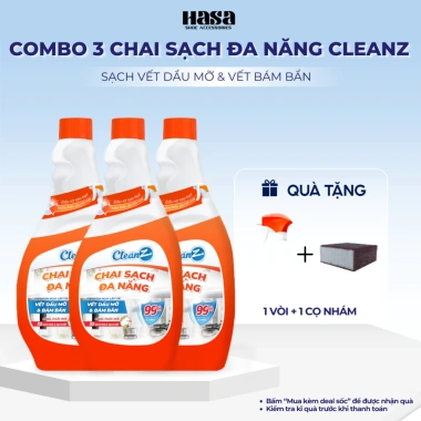 Combo 3 Chai Sạch Đa Năng Cleanz 450ml - Xóa Dầu Mỡ, Vết Ố Vàng, Thơm Chanh 10