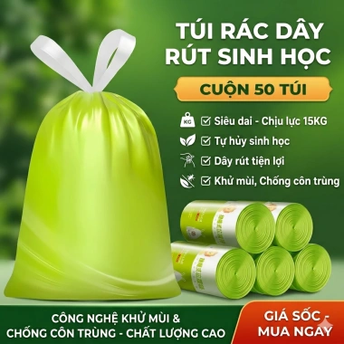 Combo 3 cuộn 150 túi rác dây rút Hương Ngải Cứu, chống côn trùng, chịu lực tốt 40x45cm - 99.000 VND