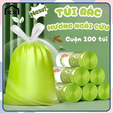 Combo 3 cuộn 150 túi rác dây rút Hương Ngải Cứu, chống côn trùng, chịu lực tốt 40x45cm - 99.000 VND
