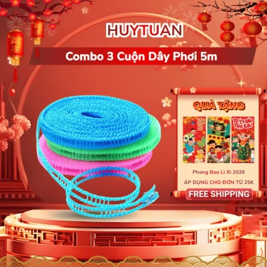 Combo 3 dây phơi đồ không sợ bay Lỗ treo không cần móc cuộn đa năng chắc chắn