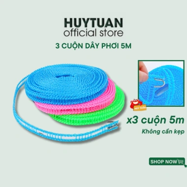 Combo 3 dây phơi đồ không sợ bay Lỗ treo không cần móc cuộn đa năng chắc chắn