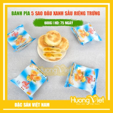 Combo 3 gói bánh pía 5 sao Tân Huê Viên 600g - Đậu xanh sầu riêng, 1 trứng, đặc sản miền Tây giá ưu đãi 340k 3