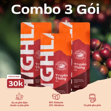 Combo 3 gói Cà phê rang xay Truyền thống Highlands Coffee 200g - Giá chỉ 298.900đ 2 Combo 3 gói Cà phê rang xay Truyền thống Highlands Coffee 200g - Giá chỉ 298.900đ 2
