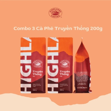 Combo 3 gói Cà phê rang xay Truyền thống Highlands Coffee 200g - Giá chỉ 298.900đ