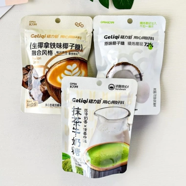 Combo 3 gói Kẹo Geliqi mix vị thơm béo dừa, sữa matcha, cà phê dừa 27g chỉ 14.888đ