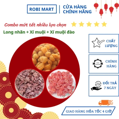 Combo 3 gói mứt Tết 2.026 Robi tự chọn - Xí muôi, Nho, Long nhãn, Thơm muối ớt, Mứt trần bì 100g - Giá chỉ 76.000 VND 10
