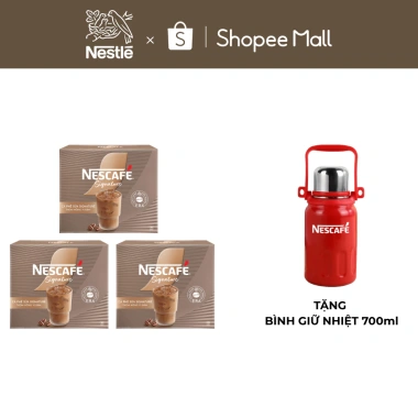 Combo 3 hộp Cà phê sữa NESCAFÉ Signature 10 gói - Tặng bình giữ nhiệt 700ml, thơm nồng vị đậm - Giá chỉ 265.000₫