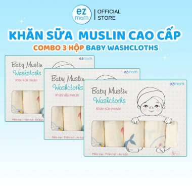 Combo 3 hộp khăn sữa Muslin Organic cao cấp - Mềm mịn, thấm hút tốt, giảm giá 257k