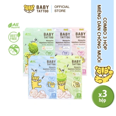 Combo 3 Hộp Miếng Dán Chống Muỗi Côn Trùng BABY TATTOO Hương Thảo Dược Nhẹ Nhàng - 24 miếng/hộp, giảm còn 550k VND