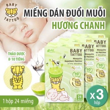 Combo 3 Hộp Miếng Dán Chống Muỗi Côn Trùng BABY TATTOO Hương Thảo Dược Nhẹ Nhàng - 24 miếng/hộp, giảm còn 550k VND