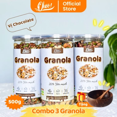 Combo 3 hũ Granola 500g 20% Yến Mạch 3 vị Mật Ong-Matcha-Chocolate - Hạt ngũ cốc dinh dưỡng tiện lợi, giảm giá 379.000₫