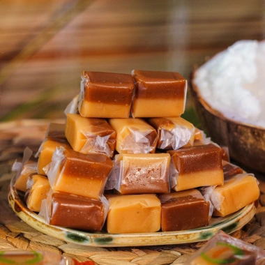 Combo 3 Kẹo dừa sáp VICOSAP: Cà phê muối phô mai, kem sầu riêng, ít đường, 100g - 186.600₫