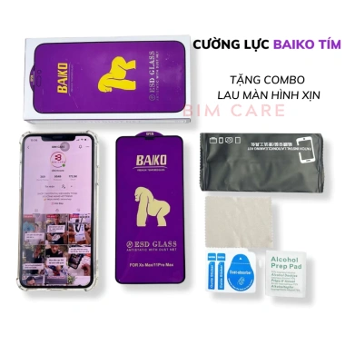 Combo 3 Kính Cường Lực BaiKo Tím Màn Chống Bụi và Ốp Trong Tặng Kèm BIMCARE 115k
