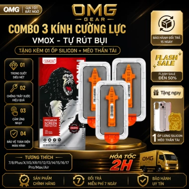 Combo 3 Kính Cường Lực Vmox Premium Tự Dán Tự Rút Bụi + Ốp + Méo cho iPhone X/XS/11/12/13/14/15/16 Plus Giá 89.900