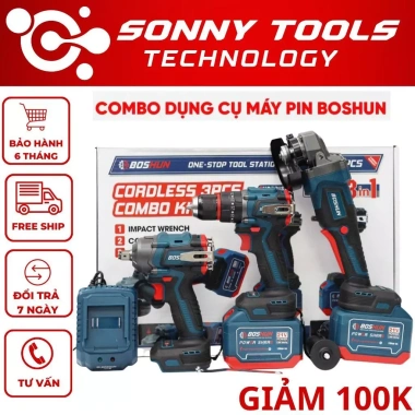 Combo 3 máy khoan mài bulong Boshun BS-CB3PCS không chổi than 2 pin 15 cell sạc nhanh 533.000₫