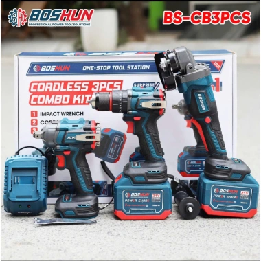 Combo 3 máy khoan mài bulong Boshun BS-CB3PCS không chổi than 2 pin 15 cell sạc nhanh 533.000₫