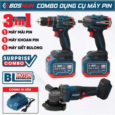 Combo 3 máy khoan mài bulong Boshun BS-CB3PCS không chổi than 2 pin 15 cell sạc nhanh 533.000₫