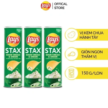 Combo 3 Ống Bánh Lay's Stax 150g – Tự Nhiên, Tôm Hùm Nướng, Kem Chua Hành Tây, BBQ – Giòn Ngon Thấm Vị, chỉ 121k