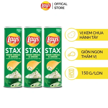 Combo 3 Ống Bánh Lay's Stax 150g – Tự Nhiên, Tôm Hùm Nướng, Kem Chua Hành Tây, BBQ – Giòn Ngon Thấm Vị, chỉ 121k