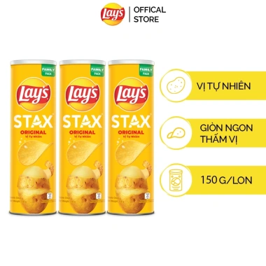 Combo 3 Ống Bánh Lay's Stax 150g – Tự Nhiên, Tôm Hùm Nướng, Kem Chua Hành Tây, BBQ – Giòn Ngon Thấm Vị, chỉ 121k