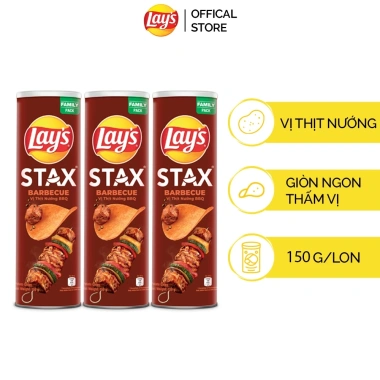 Combo 3 Ống Bánh Lay's Stax 150g – Tự Nhiên, Tôm Hùm Nướng, Kem Chua Hành Tây, BBQ – Giòn Ngon Thấm Vị, chỉ 121k