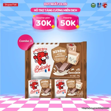 Combo 3 Phô mai vuông Belcube vị Socola ngọt 78g x15 giảm giá 22% chỉ 139.650 VND Combo 3 Phô mai vuông Belcube vị Socola ngọt 78g x15 giảm giá 22% chỉ 139.650 VND