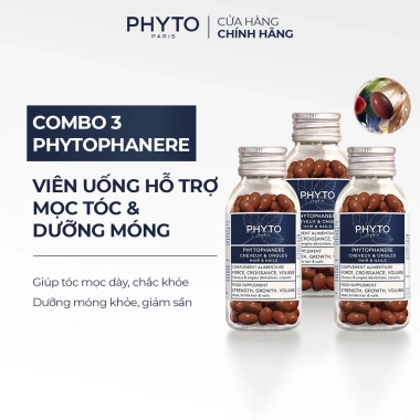 Combo 3 PHYTO Phanere Biotin + Kẽm mọc tóc, dưỡng móng chắc khỏe (Hộp 120v)