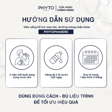 Combo 3 PHYTO Phanere Biotin + Kẽm mọc tóc, dưỡng móng chắc khỏe (Hộp 120v)