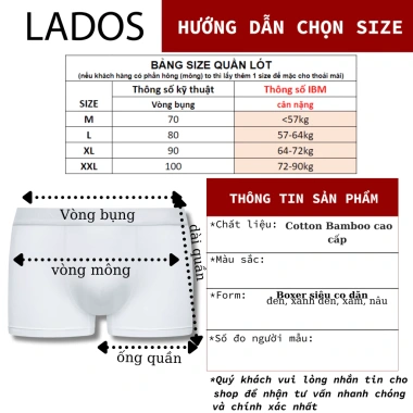 Combo 3 Quần Lót Nam Boxer Lados-7.126 Cotton Bamboo Co Giãn Dài Thoáng Mát Thấm Hút Mồ Hôi - Giá 160.000₫