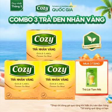 Combo 3 Trà Đen Nhãn Vàng Cozy Túi Lọc Rời - Hương Đậm Đà, Lọc Cơ Thể, Giá 318.000đ
