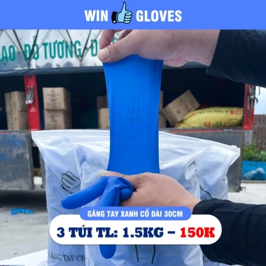 Combo 3 túi 1,5Kg Găng tay cao su xanh cổ dài 30cm T40 - Giá ưu đãi 150k