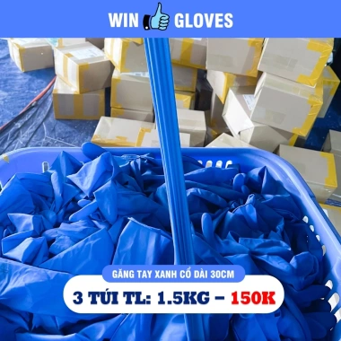 Combo 3 túi 1,5Kg Găng tay cao su xanh cổ dài 30cm T40 - Giá ưu đãi 150k