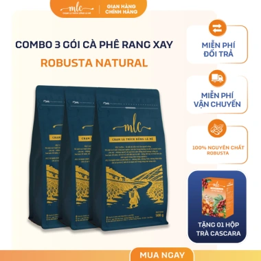 Combo 3 Túi Cà Phê Rang Xay Mộc Robusta Natural 1kg - MLC Coffee, tặng 1 hộp trà Cascara, giá ưu đãi 749.800₫