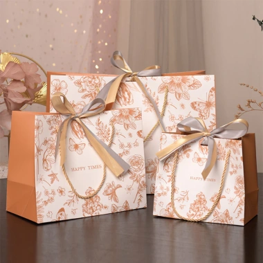 Combo 3 Túi Đựng Quà Giấy Cứng Trắng Cam Happy Times TU69 – Dây Cột Nơ Xinh Xắn, Quà Sinh Nhật & Lễ Tết 3