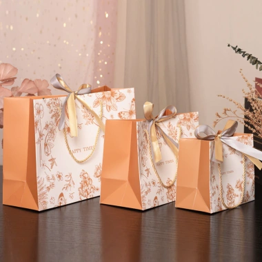 Combo 3 Túi Đựng Quà Giấy Cứng Trắng Cam Happy Times TU69 – Dây Cột Nơ Xinh Xắn, Quà Sinh Nhật & Lễ Tết 5