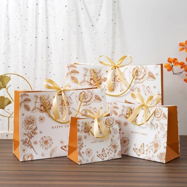 Combo 3 Túi Đựng Quà Giấy Cứng Trắng Cam Happy Times TU69 – Dây Cột Nơ Xinh Xắn, Quà Sinh Nhật & Lễ Tết 6