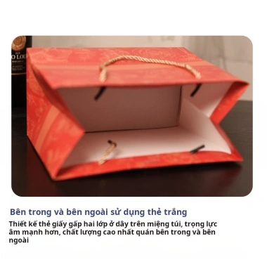 Combo 3 Túi giấy họa đỏ vân kẻ sọc TU44 Túi quà Tết đỏ dày dặn kèm nơ 7