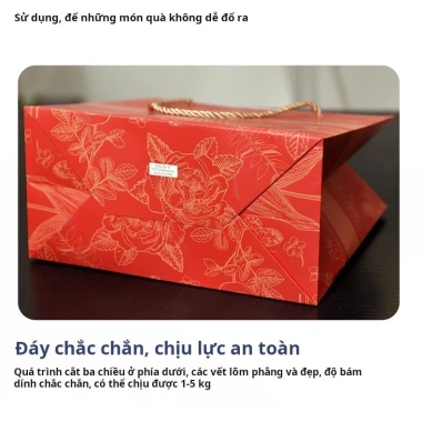 Combo 3 Túi giấy họa đỏ vân kẻ sọc TU44 Túi quà Tết đỏ dày dặn kèm nơ 9