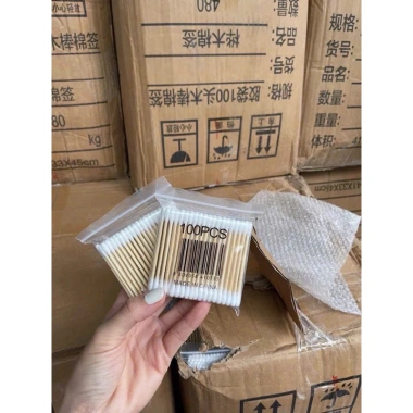 Combo 3 túi Tăm bông ngoáy tai gỗ thân thiện môi trường 100 túi zip - Vệ sinh tai hiệu quả, giá 14.700₫
