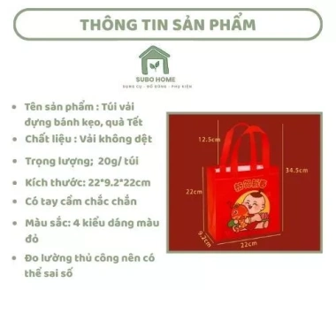 Combo 3 Túi Tote Canvas Không Dệt Đỏ May Mắn - Đựng Quà Tết, Bánh Kẹo, Đồ Học Tập, Giá Siêu Tiết Kiệm 24.000₫ 2
