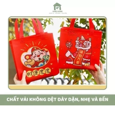 Combo 3 Túi Tote Canvas Không Dệt Đỏ May Mắn - Đựng Quà Tết, Bánh Kẹo, Đồ Học Tập, Giá Siêu Tiết Kiệm 24.000₫ 3