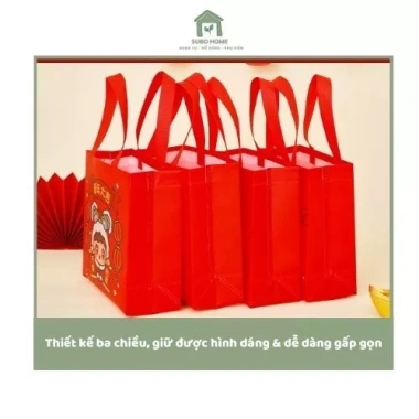 Combo 3 Túi Tote Canvas Không Dệt Đỏ May Mắn - Đựng Quà Tết, Bánh Kẹo, Đồ Học Tập, Giá Siêu Tiết Kiệm 24.000₫ 5