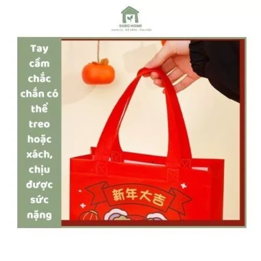 Combo 3 Túi Tote Canvas Không Dệt Đỏ May Mắn - Đựng Quà Tết, Bánh Kẹo, Đồ Học Tập, Giá Siêu Tiết Kiệm 24.000₫ 6