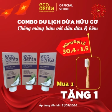 Combo 3 tuýp 10ml Nụ Vu Vi – Kem đánh răng Ecodenta chống mảng bám, bổ sung dầu dừa, giảm giá chỉ 90.000đ Combo 3 tuýp 10ml Nụ Vu Vi – Kem đánh răng Ecodenta chống mảng bám, bổ sung dầu dừa, giảm giá chỉ 90.000đ